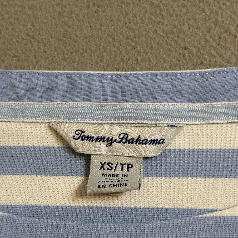 Tommy Bahama XS Blue White Striped Drawstring Waist Mini Dress Short Sleeve - Picture 4 of 8